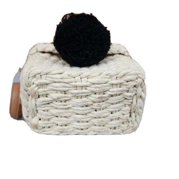 Surell Natural Straw Small Rectangle Basket Crossbody Handbag W/Black PomPom -EC - Picture 9 of 10